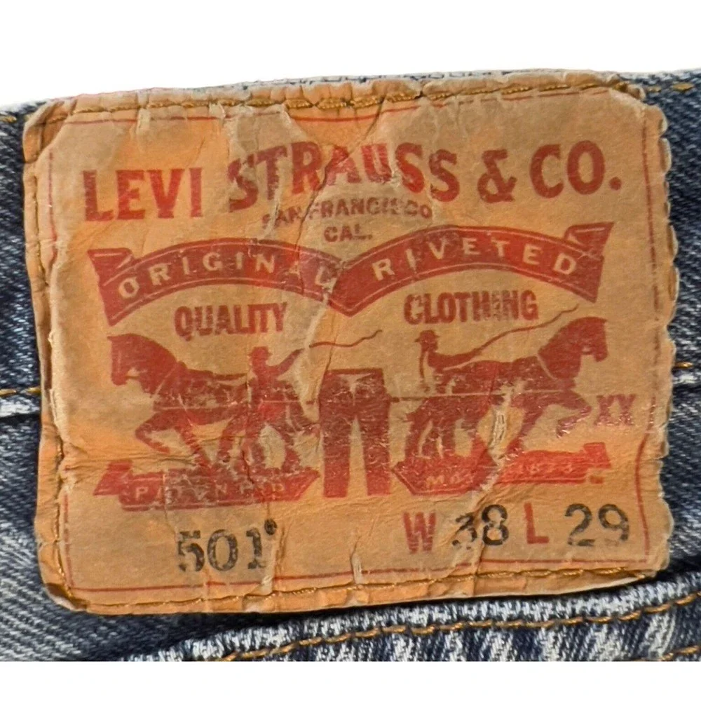 Levi's 501 Blue Denim‎ Jeans Stonewash Button Fly Straight Leg 38x29